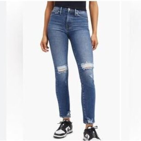 Good American Good Legs Cropped Distressed Straight Jeans GLCI014T Size 10 / 30 - Picture 1 of 8